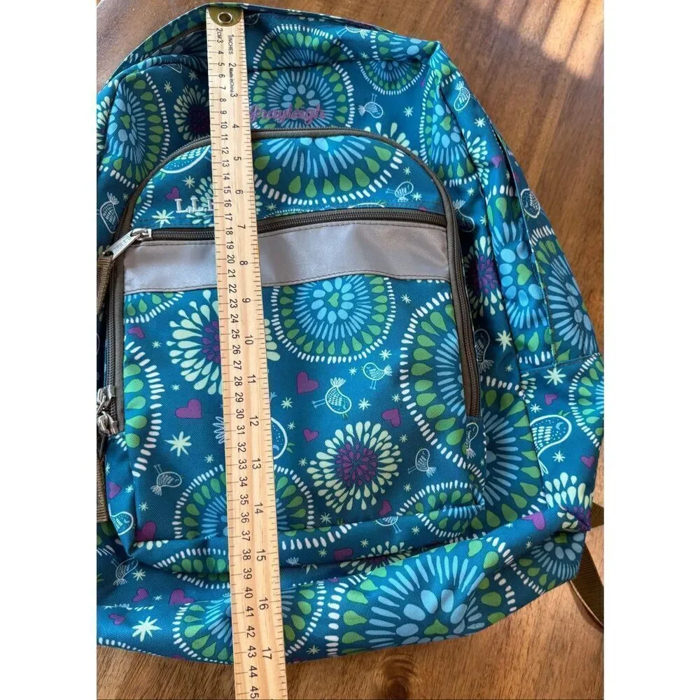LL Bean Backpack Girls School Blue Birds Lg Padded Back And Straps Has Monogram
